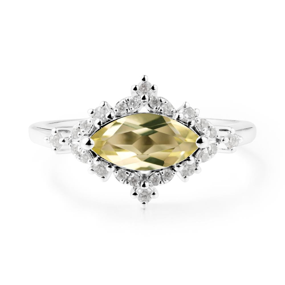 East West Marquise Cut Lemon Quartz Halo Ring - LUO Jewelry #metal_sterling silver