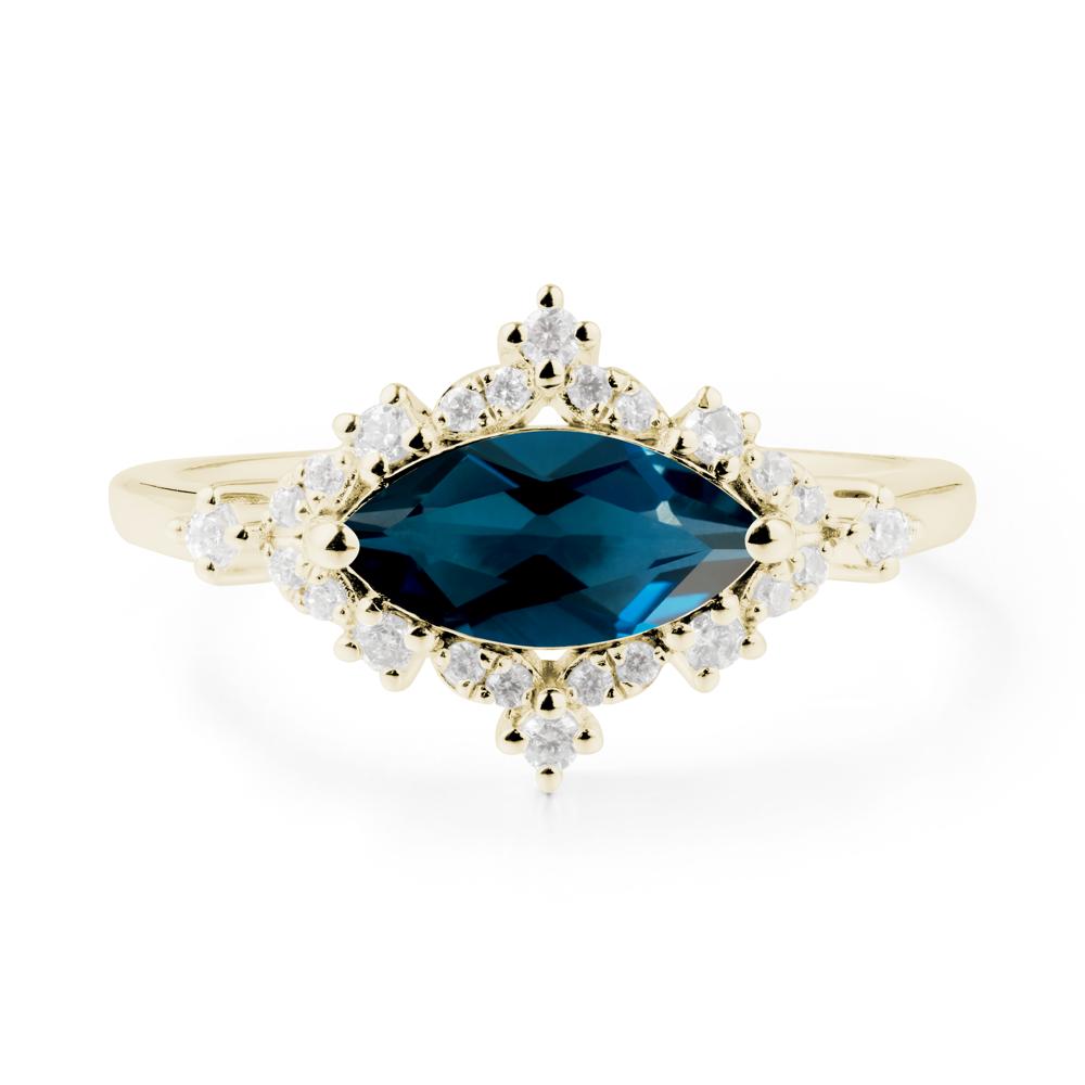 East West Marquise Cut London Blue Topaz Halo Ring - LUO Jewelry #metal_14k yellow gold