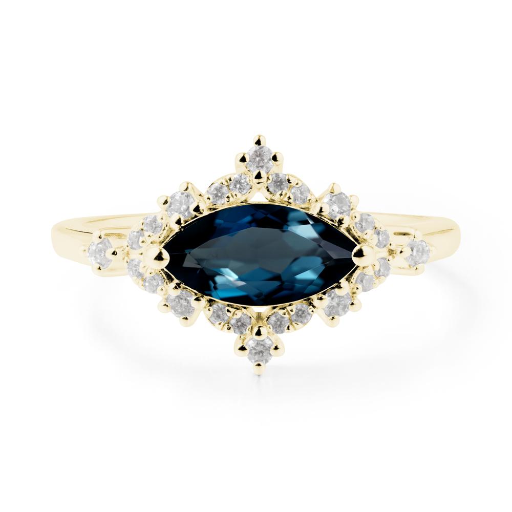 East West Marquise Cut London Blue Topaz Halo Ring - LUO Jewelry #metal_18k yellow gold
