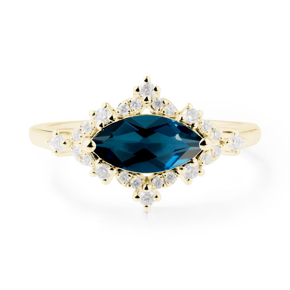 East West Marquise Cut London Blue Topaz Halo Ring - LUO Jewelry #metal_18k yellow gold