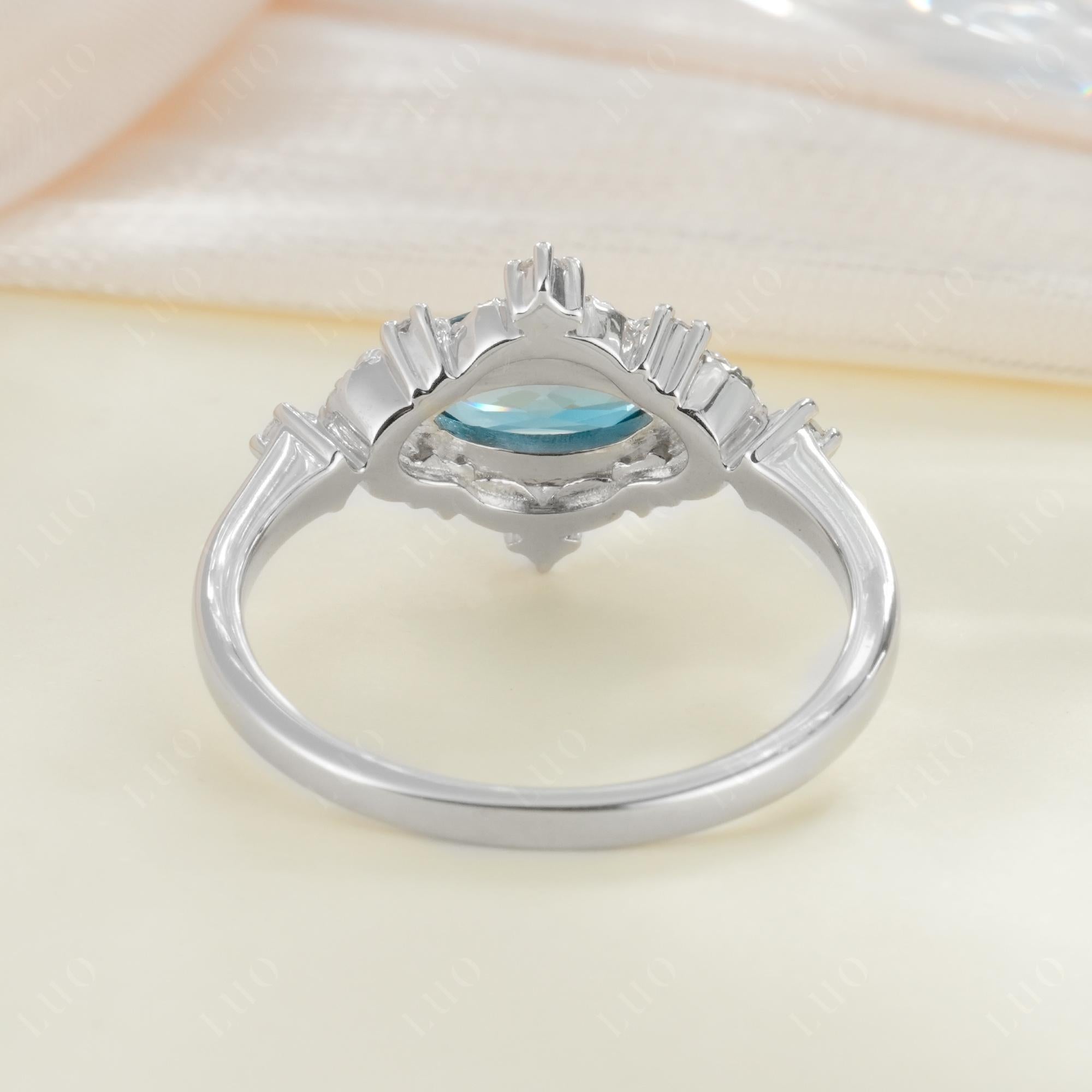 East West Marquise Cut London Blue Topaz Halo Ring - LUO Jewelry