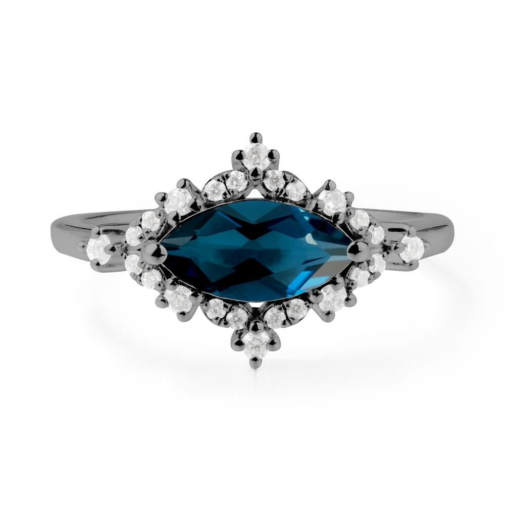 East West Marquise Cut London Blue Topaz Halo Ring - LUO Jewelry #metal_black finish sterling silver