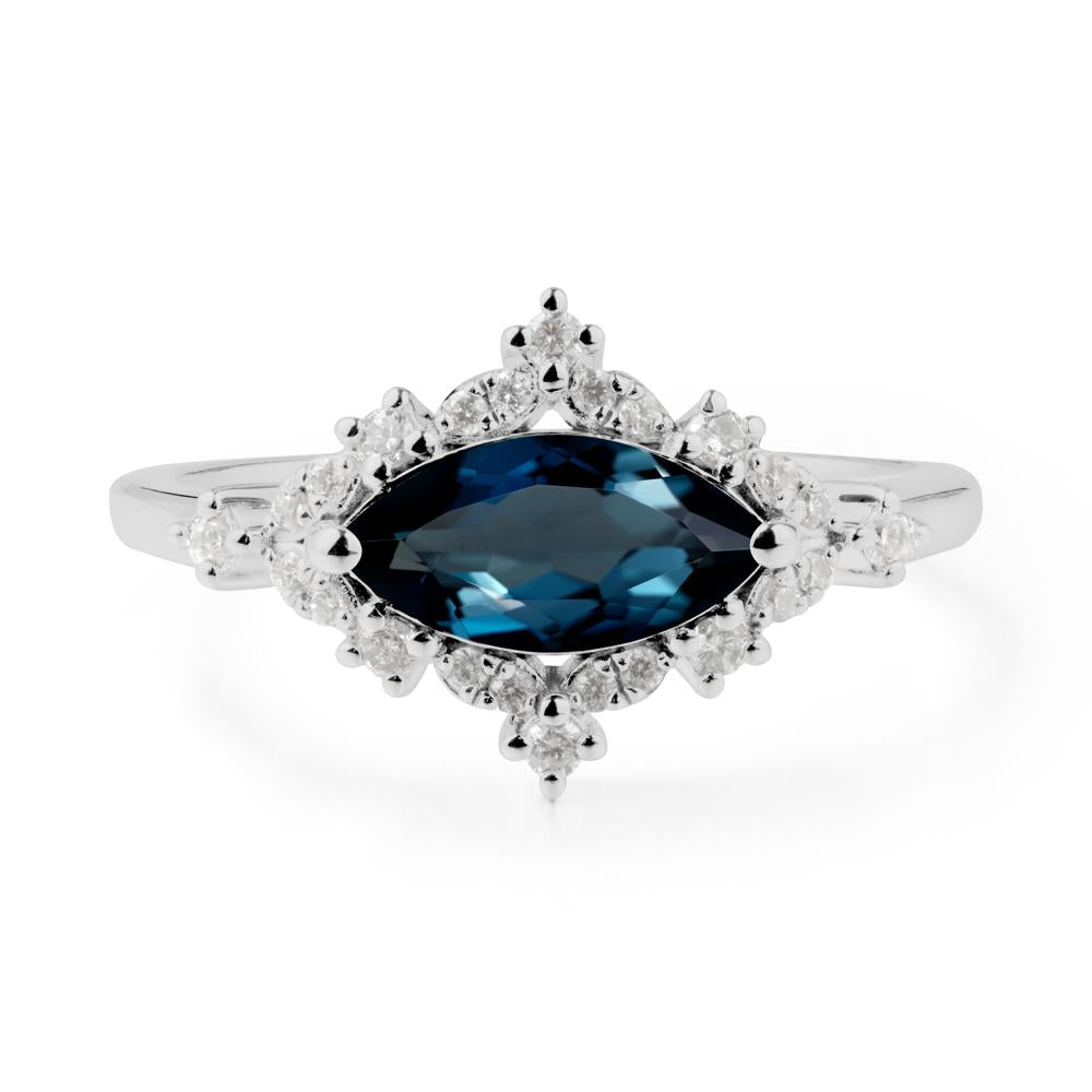 East West Marquise Cut London Blue Topaz Halo Ring - LUO Jewelry #metal_platinum