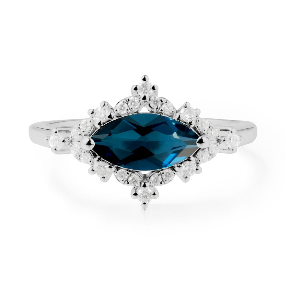 East West Marquise Cut London Blue Topaz Halo Ring - LUO Jewelry #metal_platinum