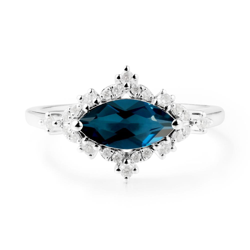 East West Marquise Cut London Blue Topaz Halo Ring - LUO Jewelry #metal_sterling silver