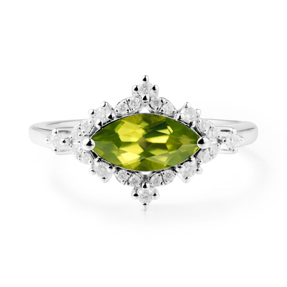 Marquise Peridot Halo Ring - LUO Jewelry #metal_14k white gold