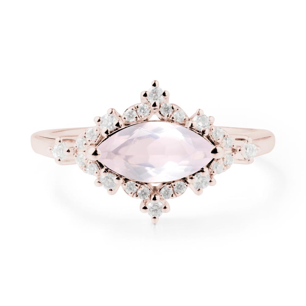 East West Marquise Cut Rose Quartz Halo Ring - LUO Jewelry #metal_14k rose gold