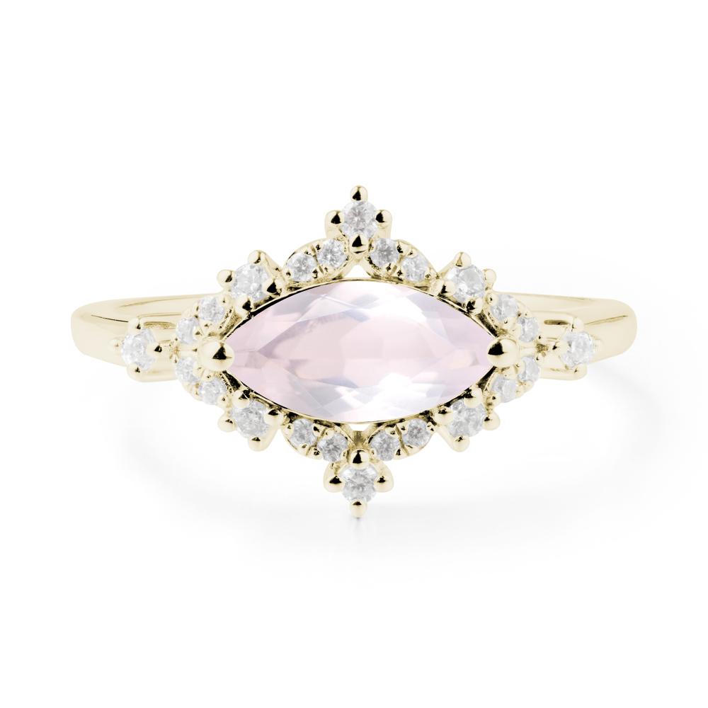 East West Marquise Cut Rose Quartz Halo Ring - LUO Jewelry #metal_14k yellow gold