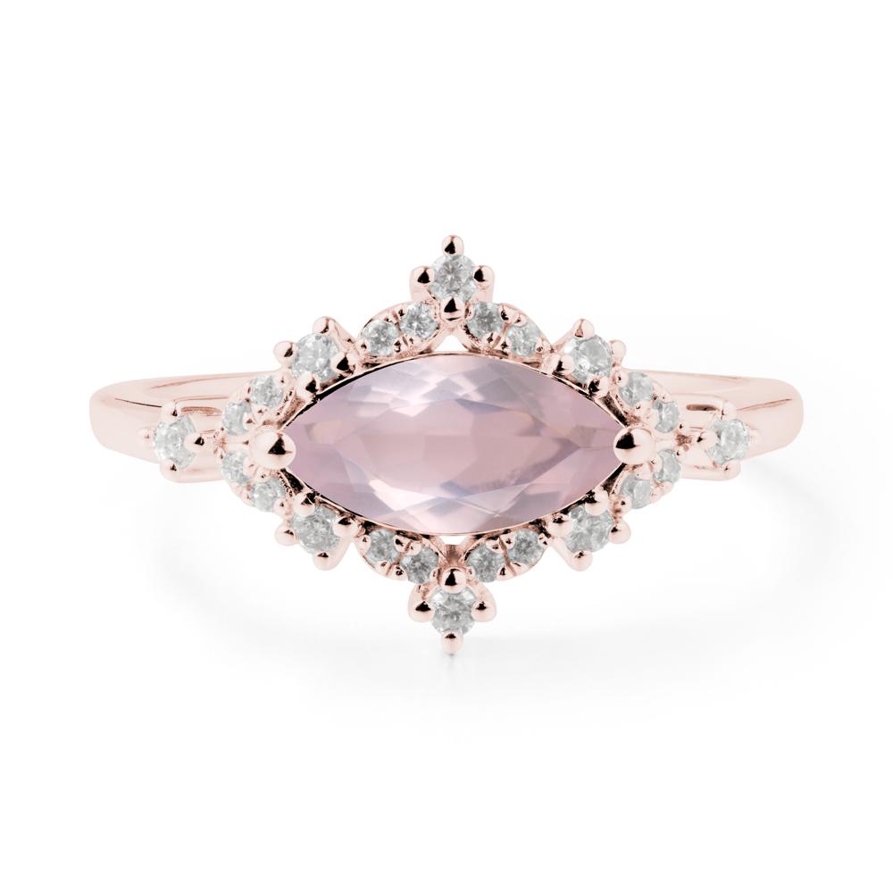 East West Marquise Cut Rose Quartz Halo Ring - LUO Jewelry #metal_18k rose gold