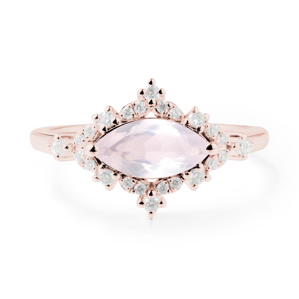 East West Marquise Cut Rose Quartz Halo Ring - LUO Jewelry #metal_18k rose gold