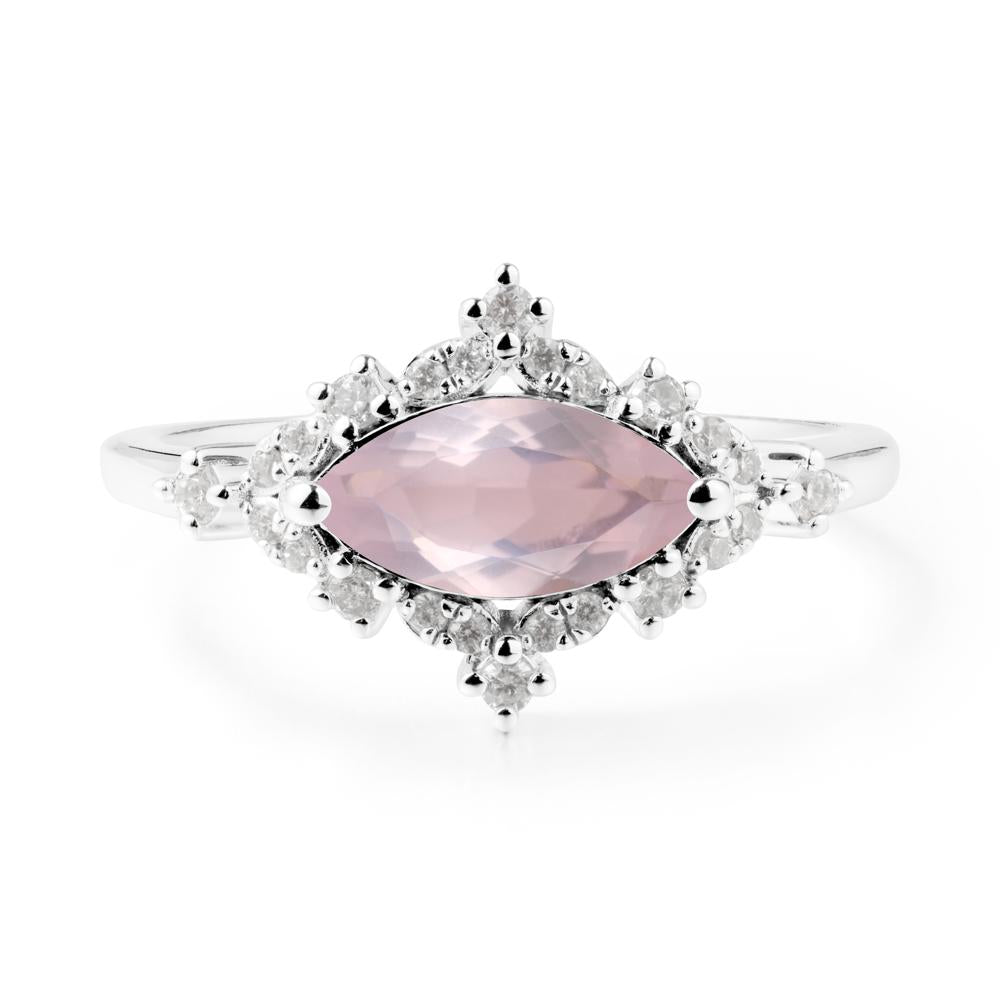 East West Marquise Cut Rose Quartz Halo Ring - LUO Jewelry #metal_18k white gold