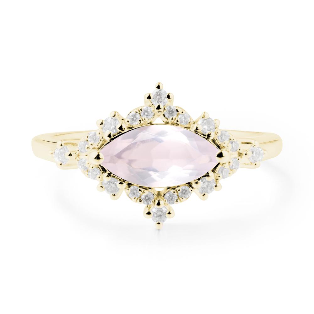 East West Marquise Cut Rose Quartz Halo Ring - LUO Jewelry #metal_18k yellow gold