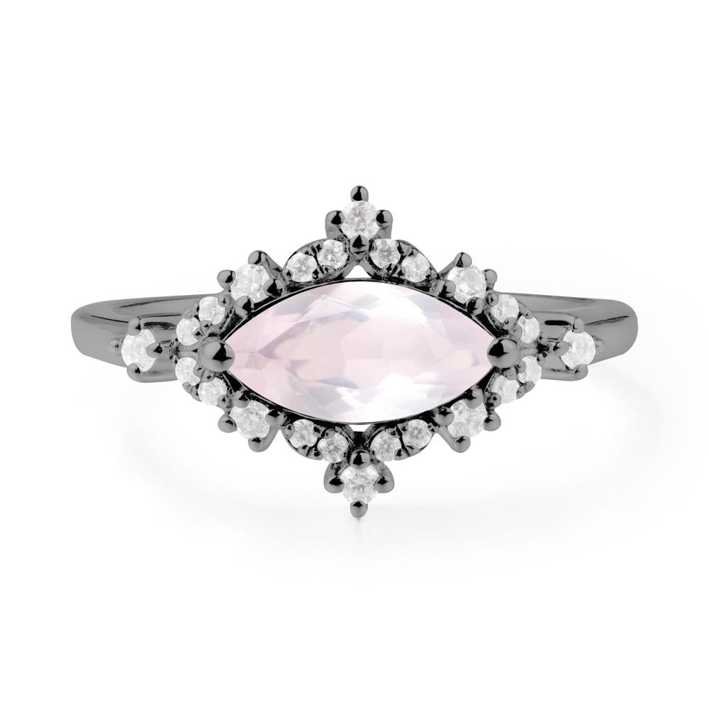 East West Marquise Cut Rose Quartz Halo Ring - LUO Jewelry #metal_black finish sterling silver