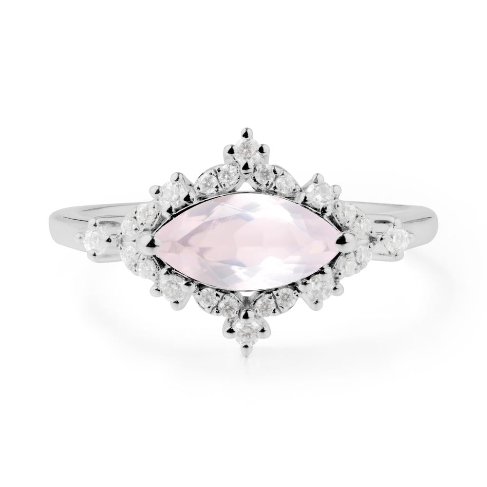 East West Marquise Cut Rose Quartz Halo Ring - LUO Jewelry #metal_platinum