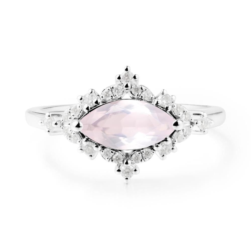 East West Marquise Cut Rose Quartz Halo Ring - LUO Jewelry #metal_sterling silver