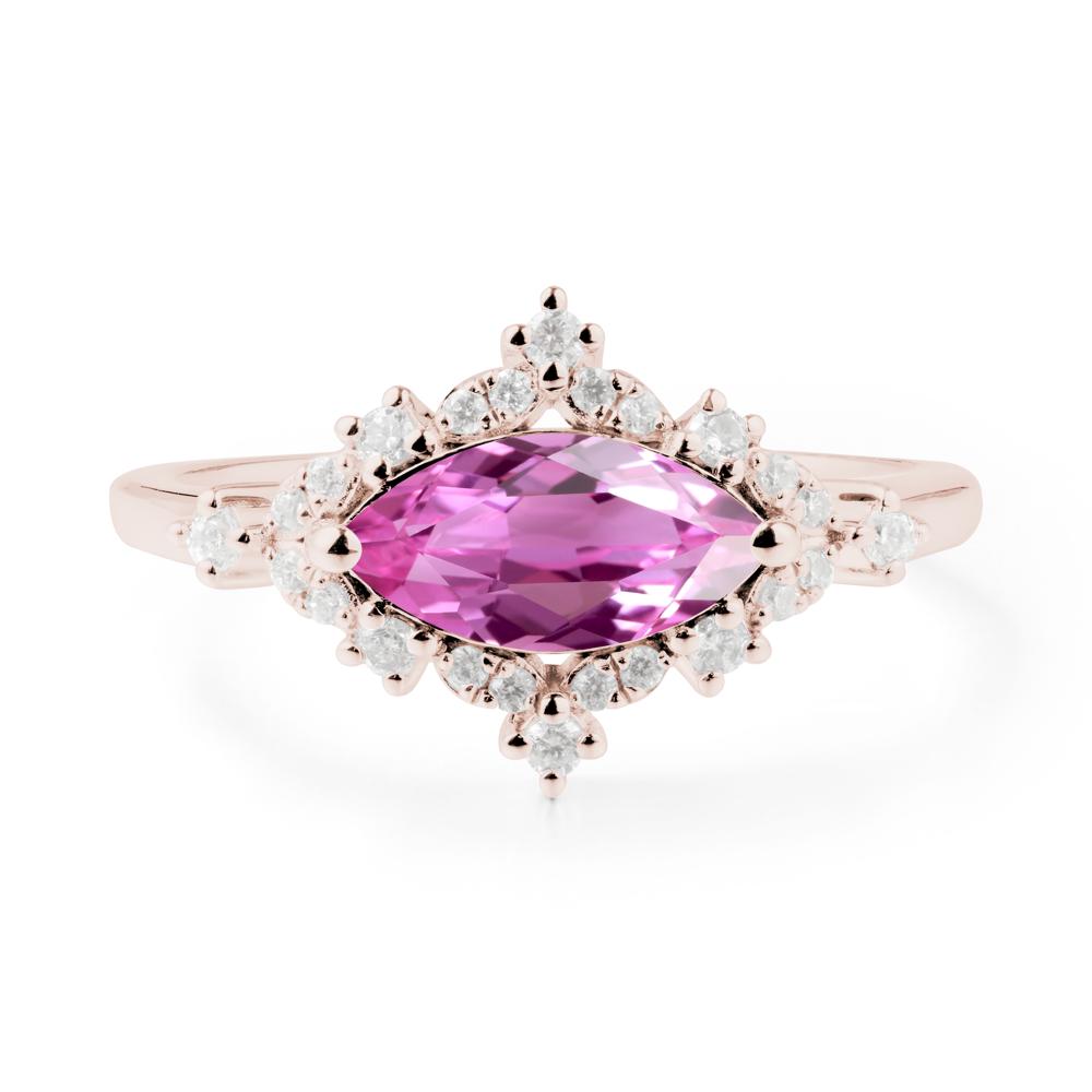 East West Marquise Cut Pink Sapphire Halo Ring - LUO Jewelry #metal_14k rose gold
