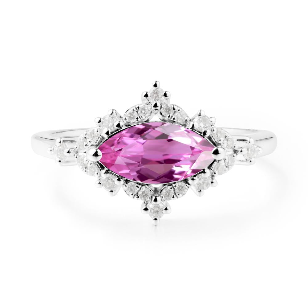 East West Marquise Cut Pink Sapphire Halo Ring - LUO Jewelry #metal_14k white gold