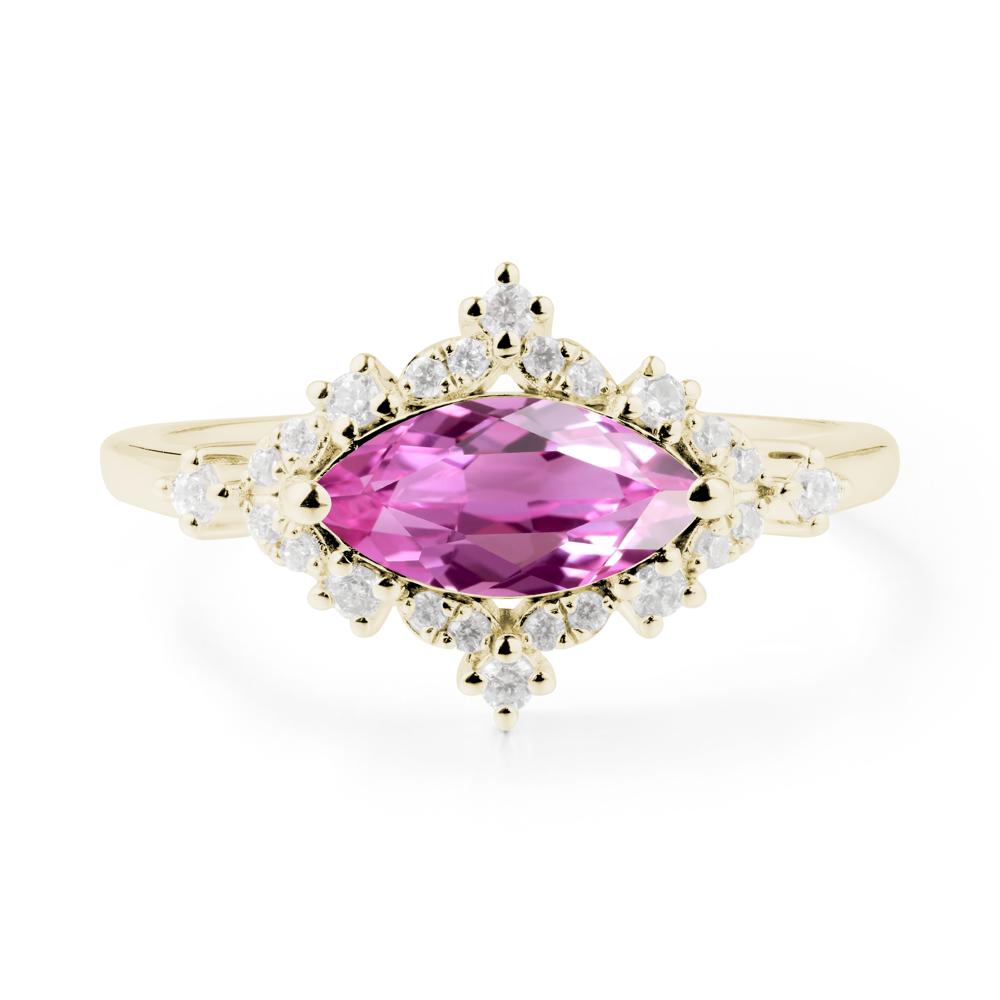 East West Marquise Cut Pink Sapphire Halo Ring - LUO Jewelry #metal_14k yellow gold