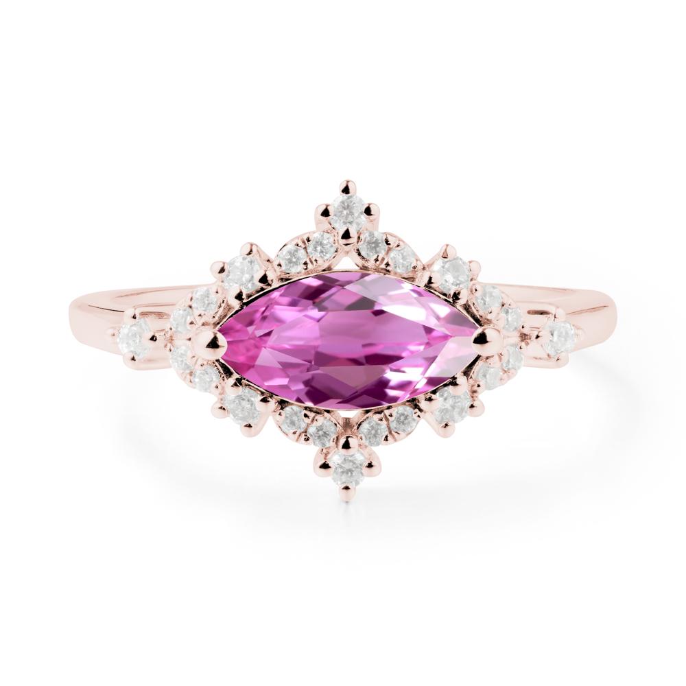East West Marquise Cut Pink Sapphire Halo Ring - LUO Jewelry #metal_18k rose gold
