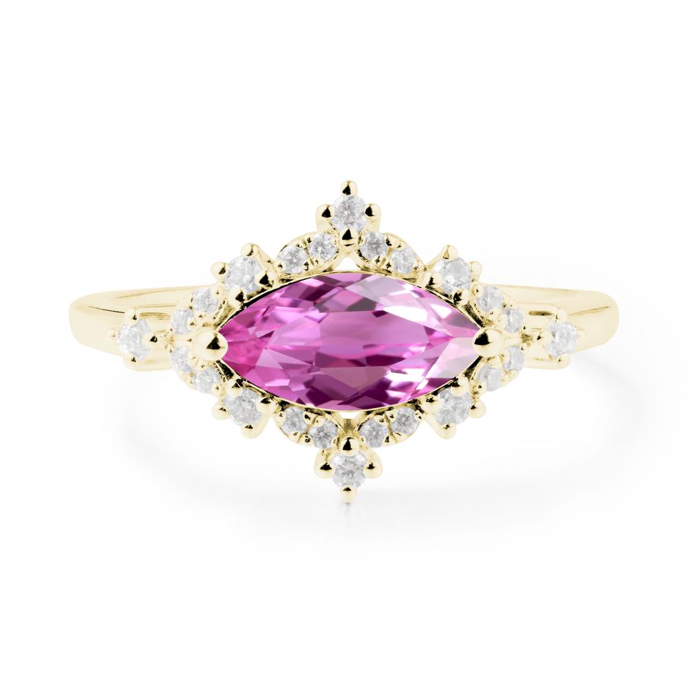 East West Marquise Cut Pink Sapphire Halo Ring - LUO Jewelry #metal_18k yellow gold