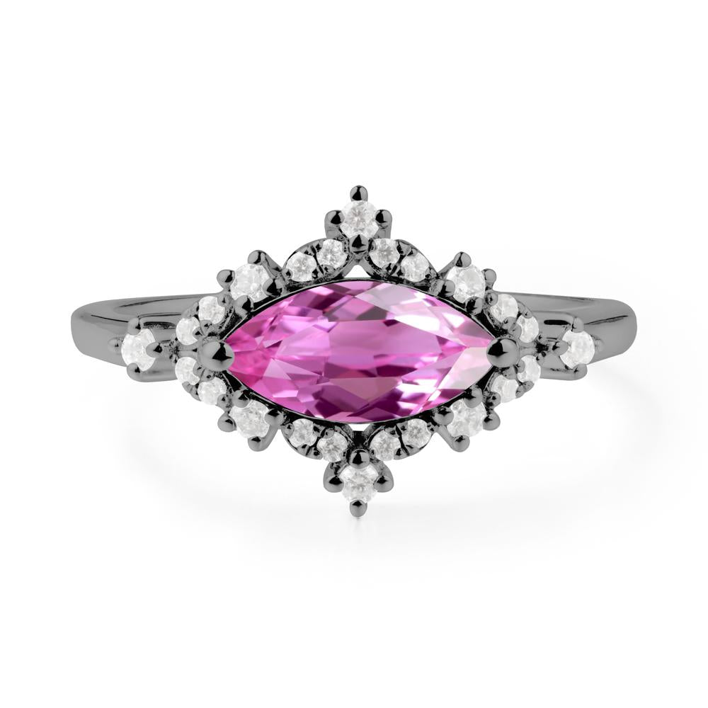 East West Marquise Cut Pink Sapphire Halo Ring - LUO Jewelry #metal_black finish sterling silver
