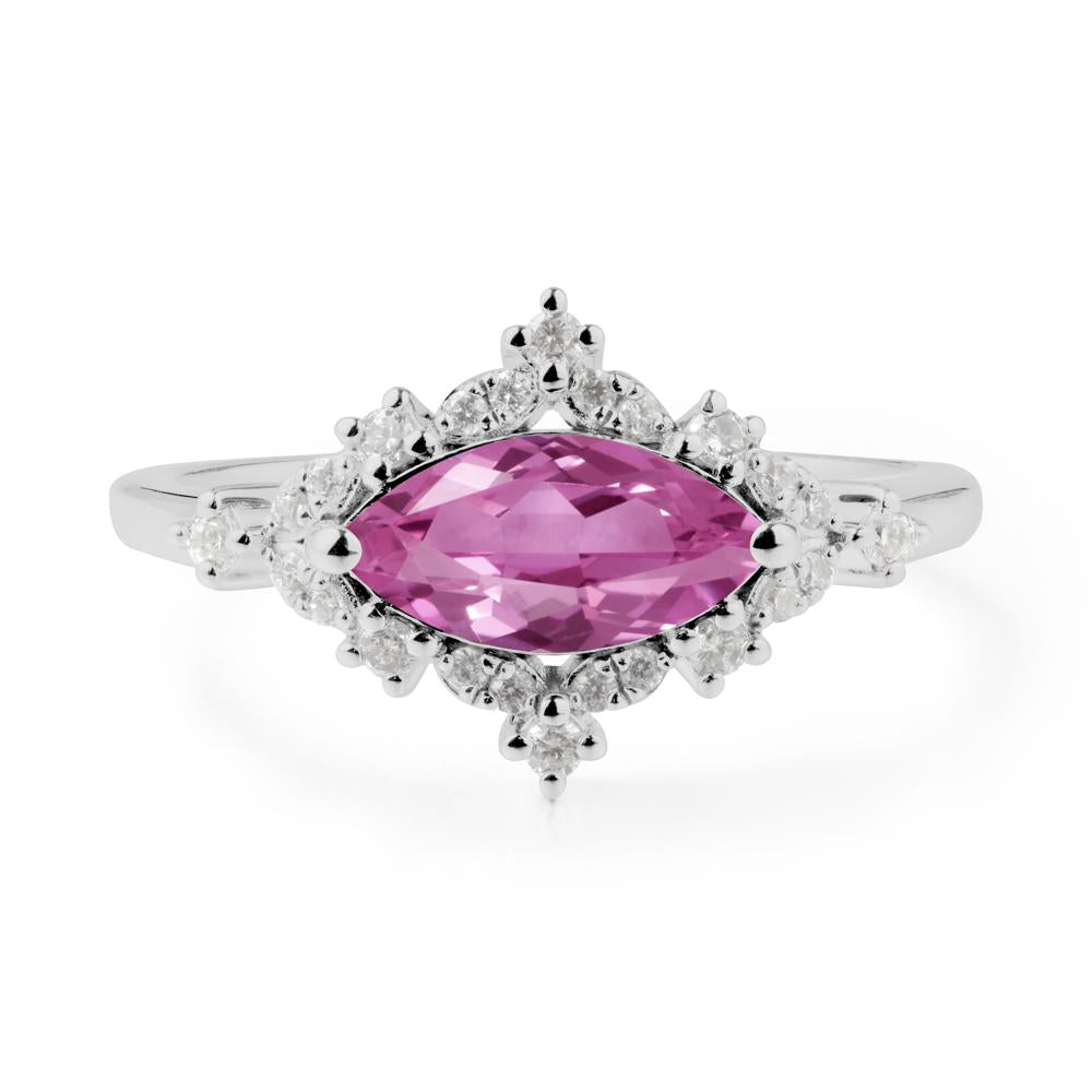 East West Marquise Cut Pink Sapphire Halo Ring - LUO Jewelry #metal_platinum