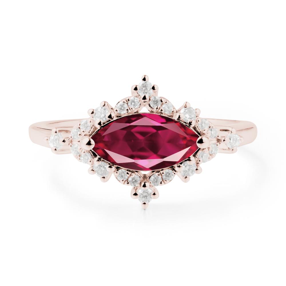 East West Marquise Cut Ruby Halo Ring - LUO Jewelry #metal_14k rose gold