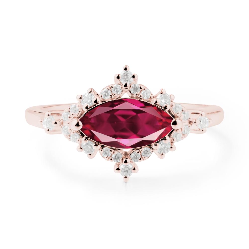 East West Marquise Cut Ruby Halo Ring - LUO Jewelry #metal_18k rose gold