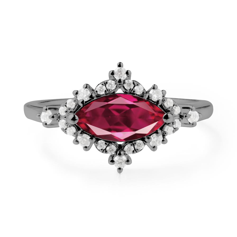East West Marquise Cut Ruby Halo Ring - LUO Jewelry #metal_black finish sterling silver