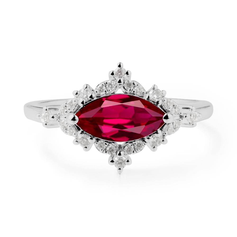 East West Marquise Cut Ruby Halo Ring - LUO Jewelry #metal_platinum