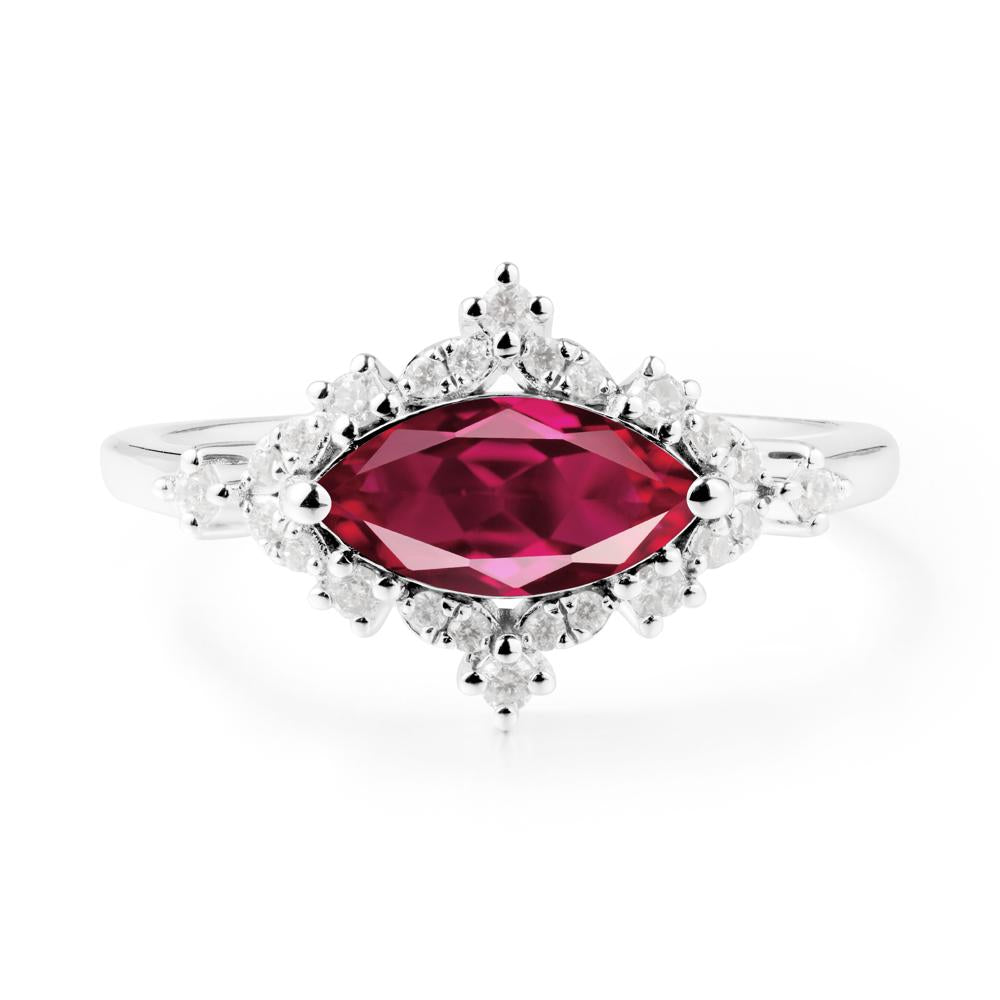 East West Marquise Cut Ruby Halo Ring - LUO Jewelry #metal_sterling silver