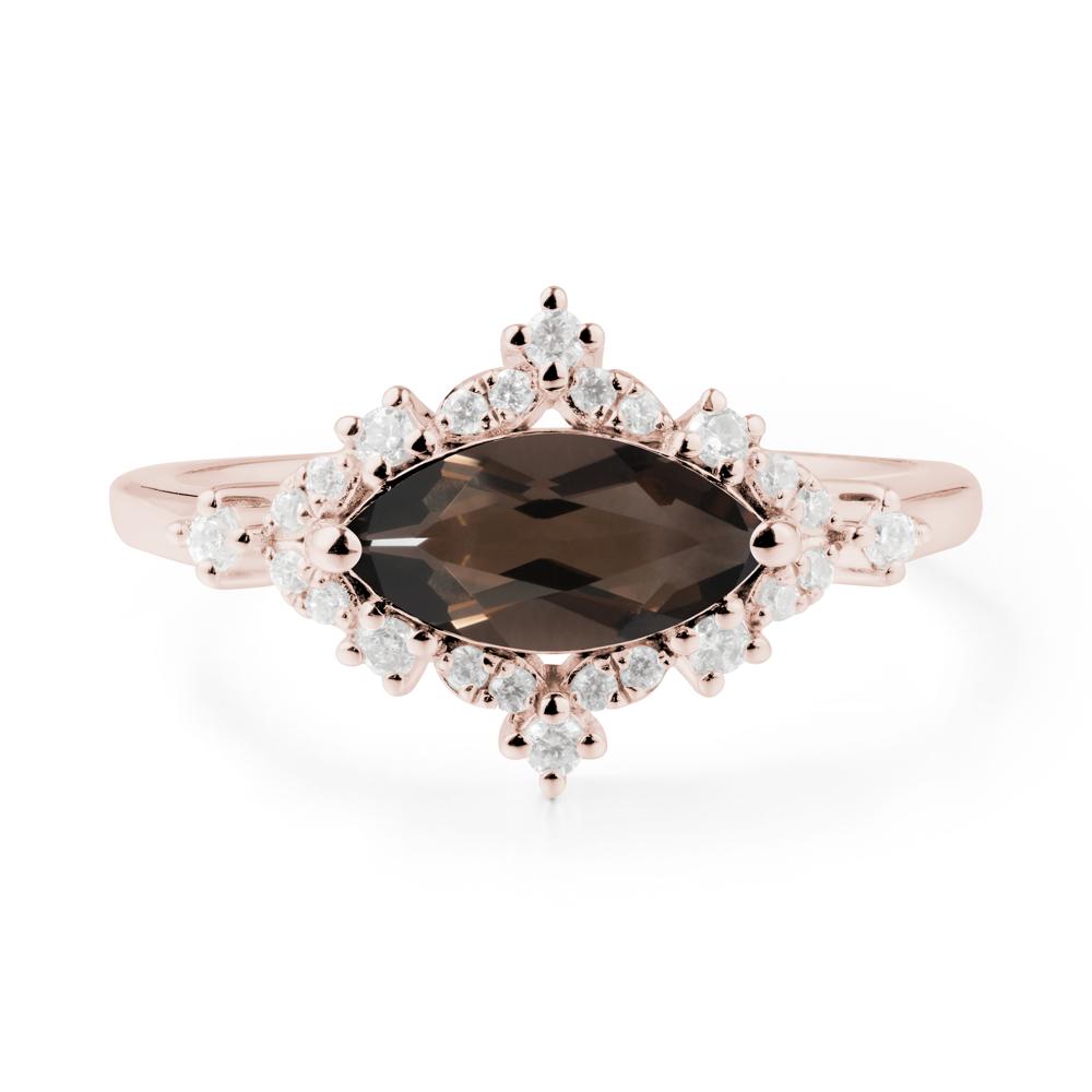 Marquise Smoky Quartz Halo Ring - LUO Jewelry #metal_14k rose gold