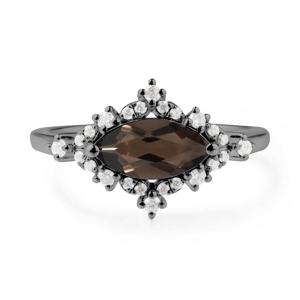 Marquise Smoky Quartz Halo Ring - LUO Jewelry #metal_black finish sterling silver