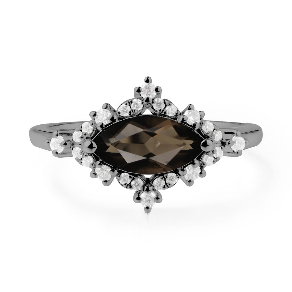 Marquise Smoky Quartz Halo Ring - LUO Jewelry #metal_black finish sterling silver