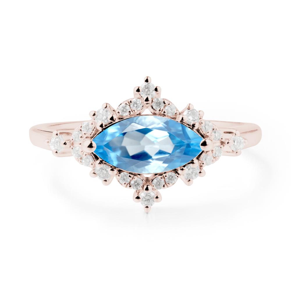 Marquise Swiss Blue Topaz Halo Ring - LUO Jewelry #metal_14k rose gold