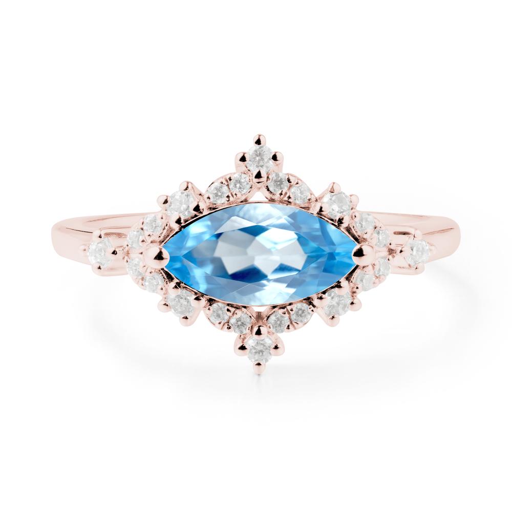 Marquise Swiss Blue Topaz Halo Ring - LUO Jewelry #metal_18k rose gold