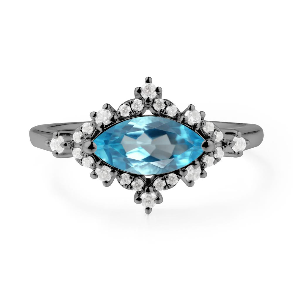 Marquise Swiss Blue Topaz Halo Ring - LUO Jewelry #metal_black finish sterling silver