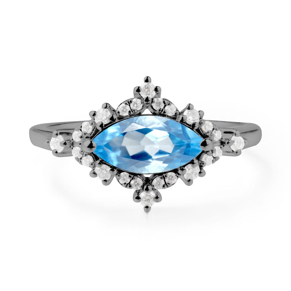 Marquise Swiss Blue Topaz Halo Ring - LUO Jewelry #metal_black finish sterling silver