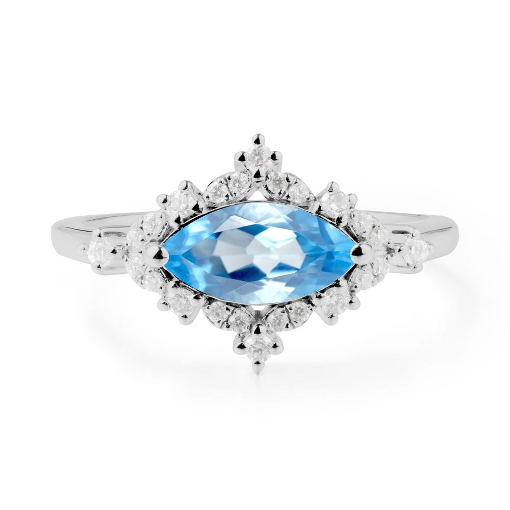 Marquise Swiss Blue Topaz Halo Ring - LUO Jewelry #metal_platinum