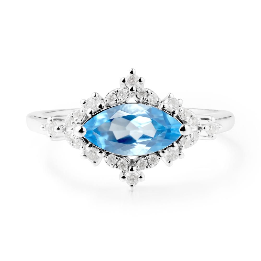 Marquise Swiss Blue Topaz Halo Ring - LUO Jewelry #metal_sterling silver