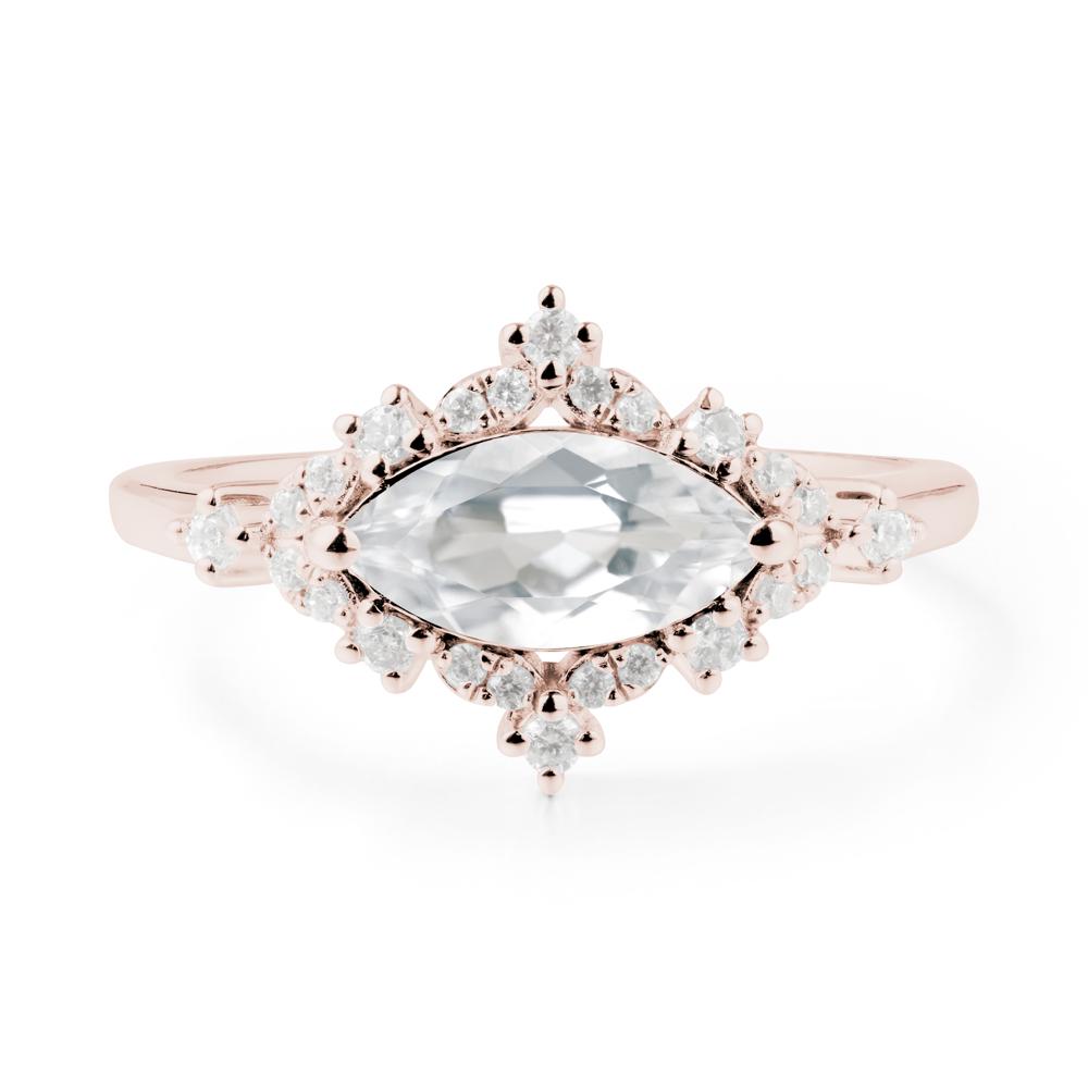 East West Marquise Cut White Topaz Halo Ring - LUO Jewelry #metal_14k rose gold