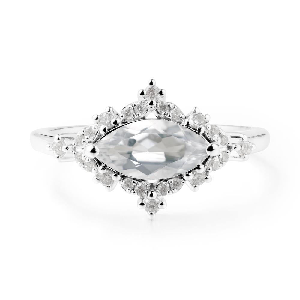 East West Marquise Cut White Topaz Halo Ring - LUO Jewelry #metal_14k white gold