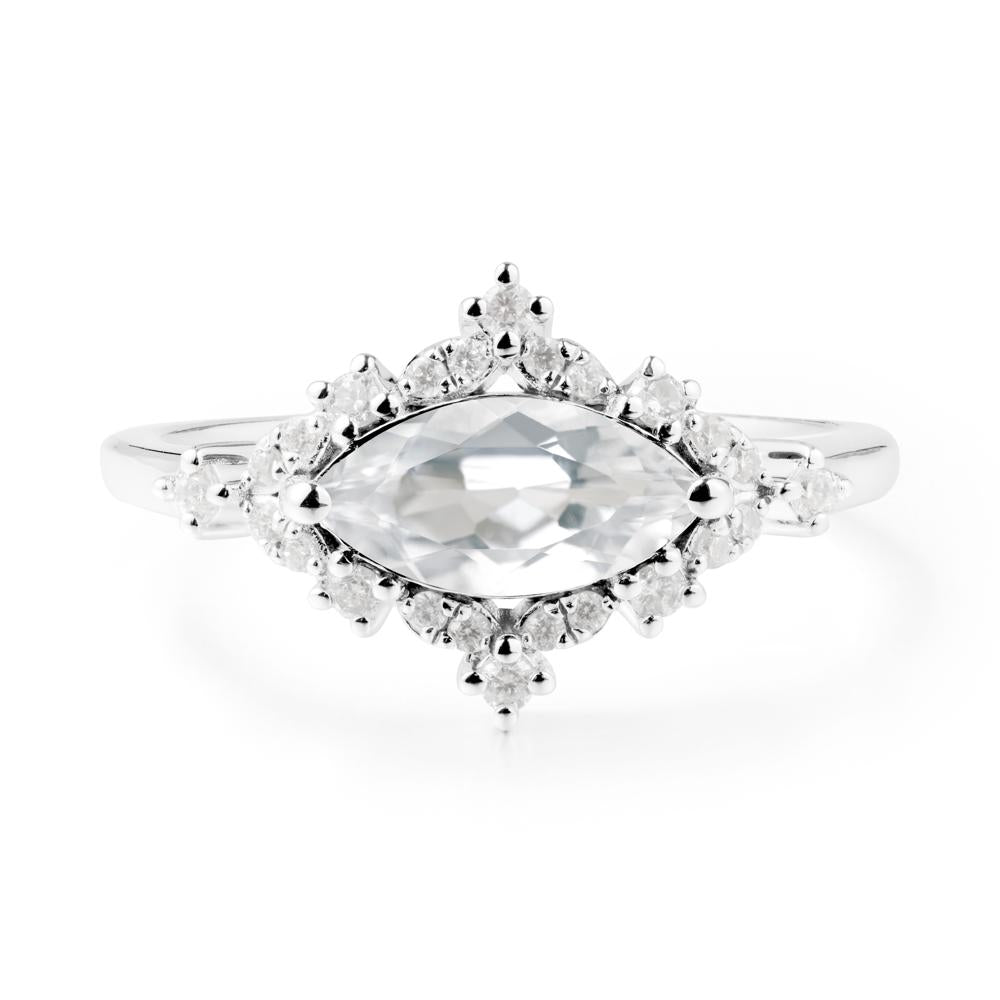 East West Marquise Cut White Topaz Halo Ring - LUO Jewelry #metal_14k white gold