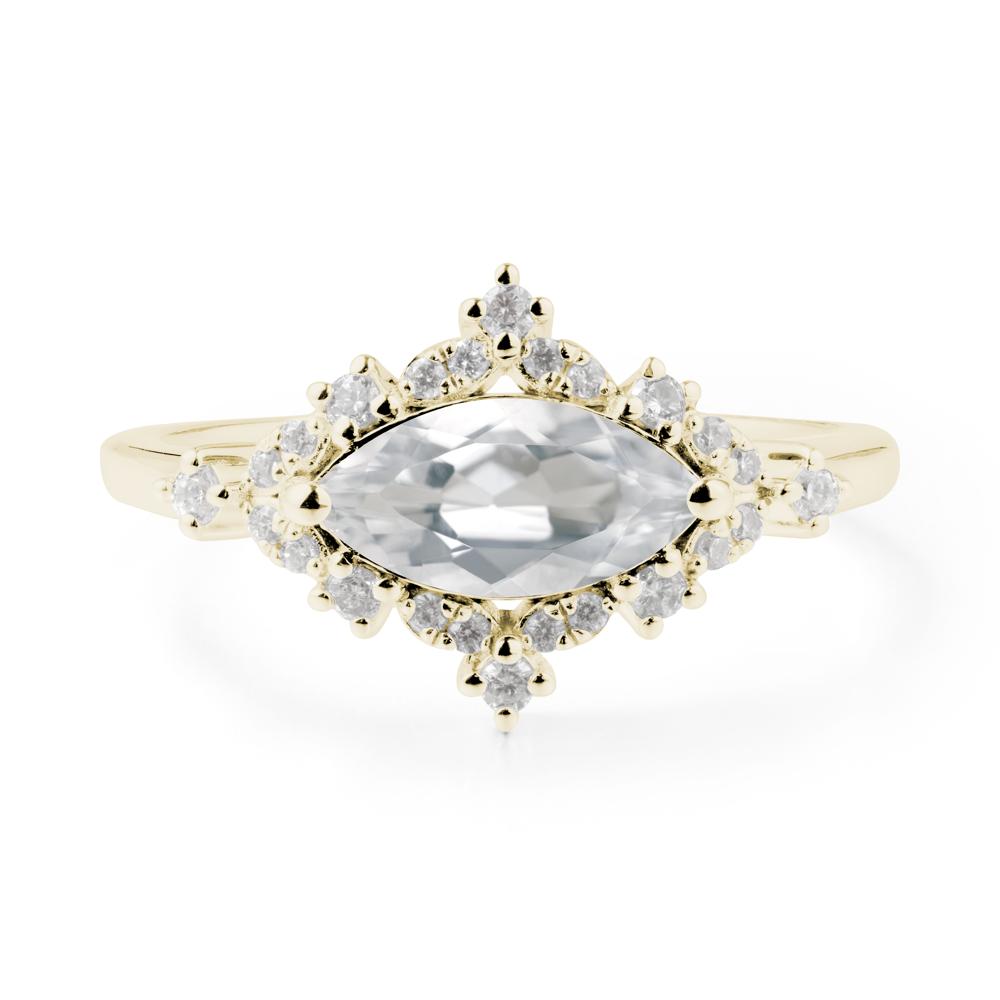East West Marquise Cut White Topaz Halo Ring - LUO Jewelry #metal_14k yellow gold