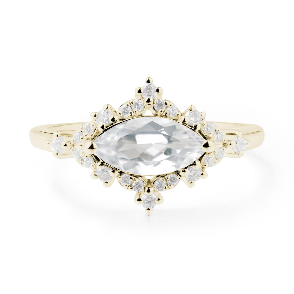 East West Marquise Cut White Topaz Halo Ring - LUO Jewelry #metal_14k yellow gold