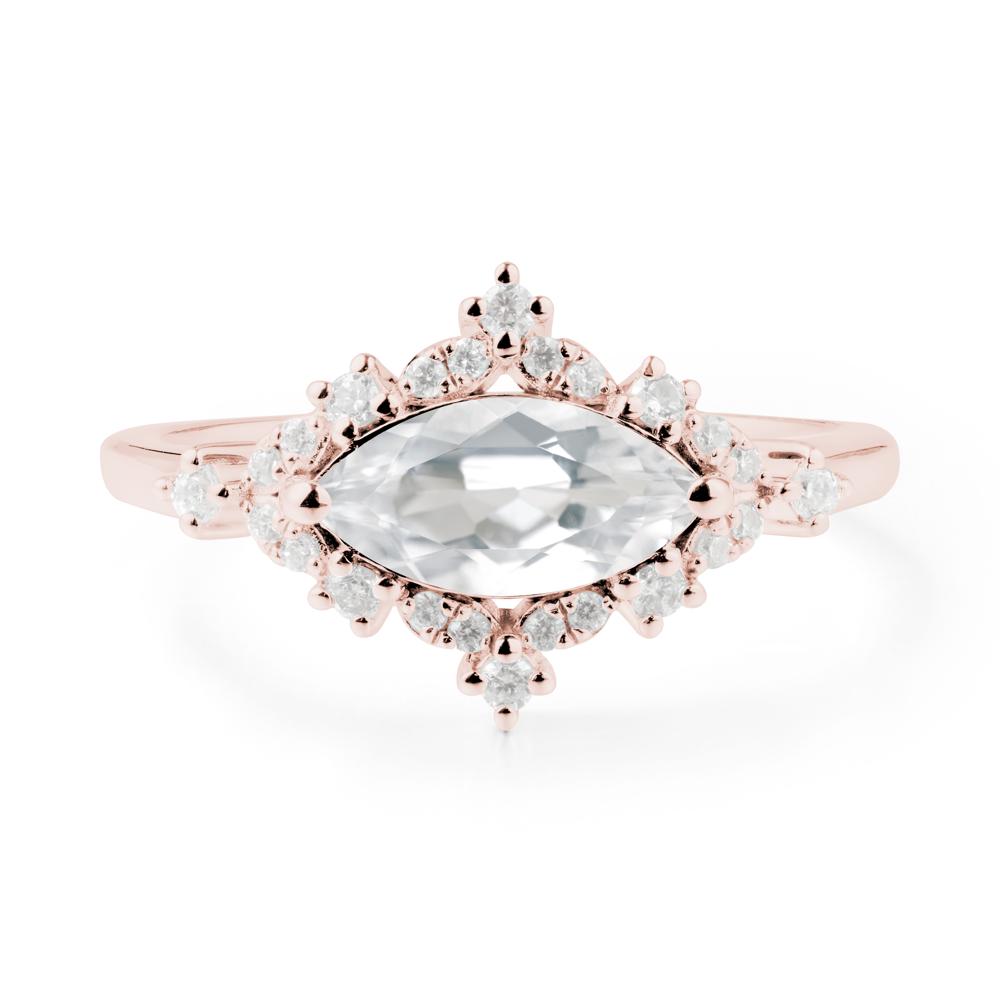 East West Marquise Cut White Topaz Halo Ring - LUO Jewelry #metal_18k rose gold