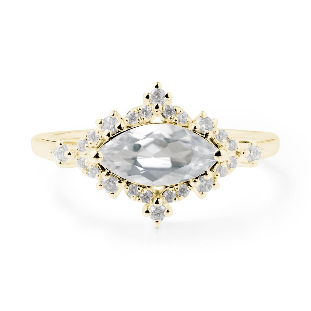 East West Marquise Cut White Topaz Halo Ring - LUO Jewelry #metal_18k yellow gold