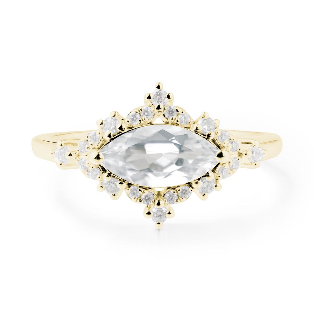 East West Marquise Cut White Topaz Halo Ring - LUO Jewelry #metal_18k yellow gold