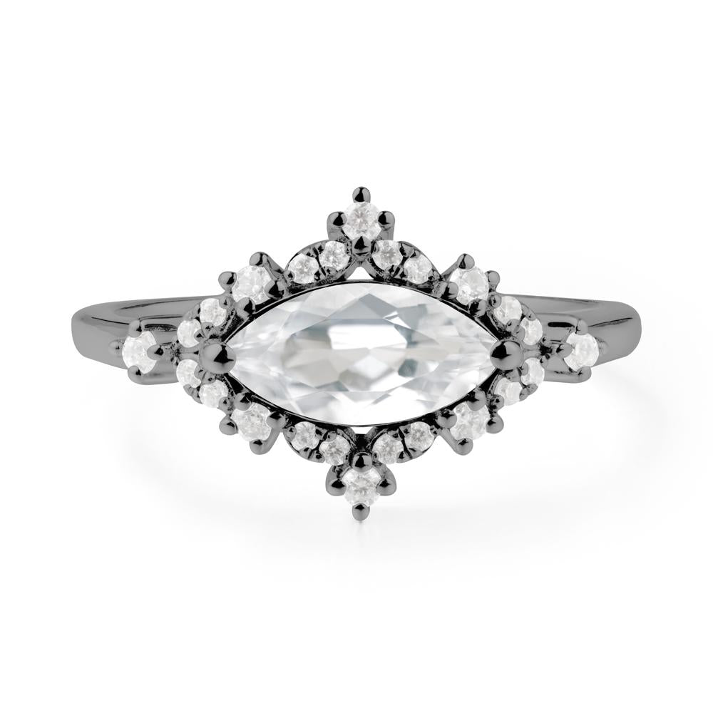 East West Marquise Cut White Topaz Halo Ring - LUO Jewelry #metal_black finish sterling silver
