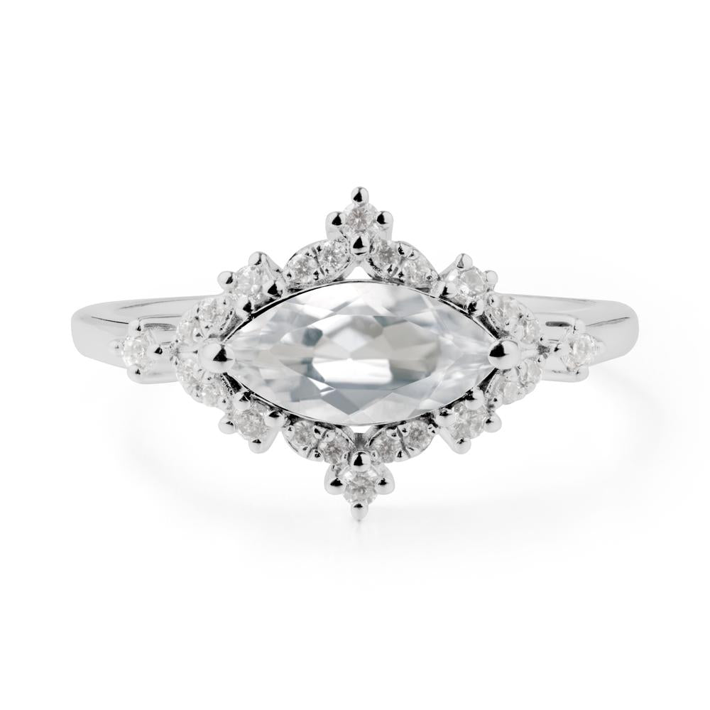 East West Marquise Cut White Topaz Halo Ring - LUO Jewelry #metal_platinum